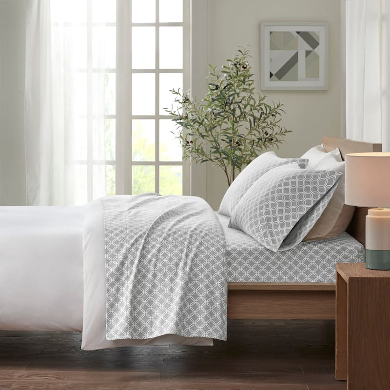Madison Park Cozy Cotton Flannel Printed Sheet Set - Twin - Grey Geo