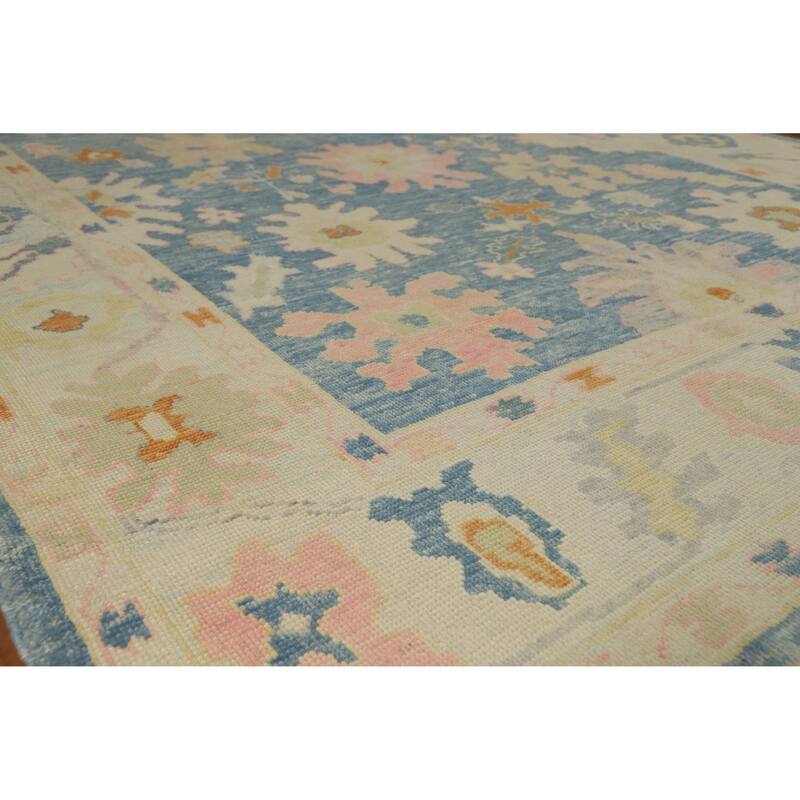 Hand Knotted Oriental 100% Wool Carpet Transitional All-Over Navy Blue & Blues Oushak Area Rug - 11' 8'' X 7' 8''