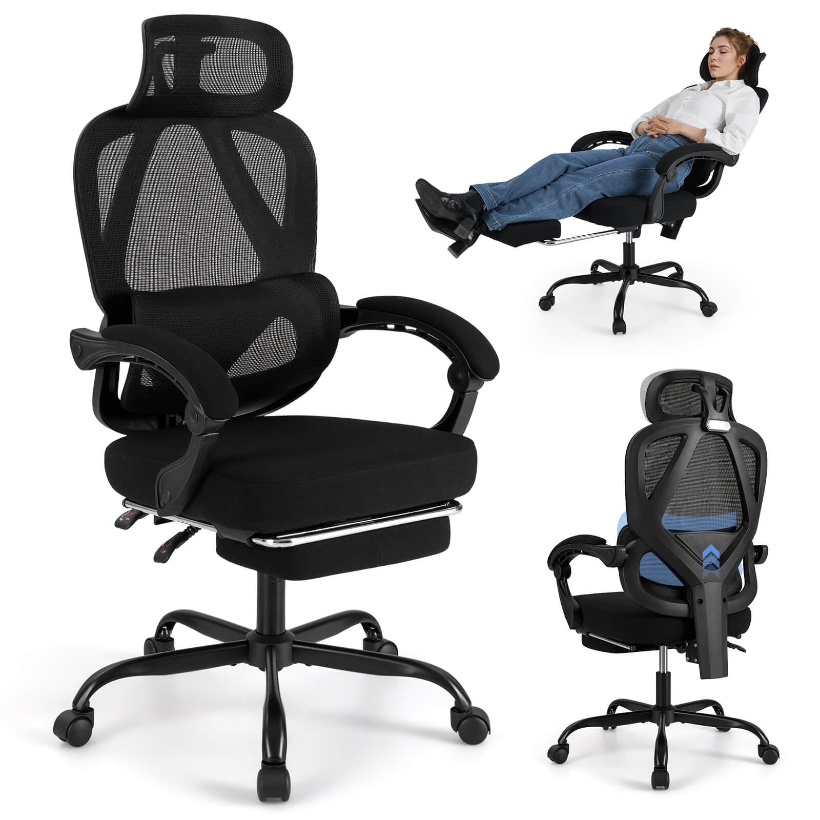 Costway Ergonomic Office Chair with Retractable Footrest & 135° - See Details