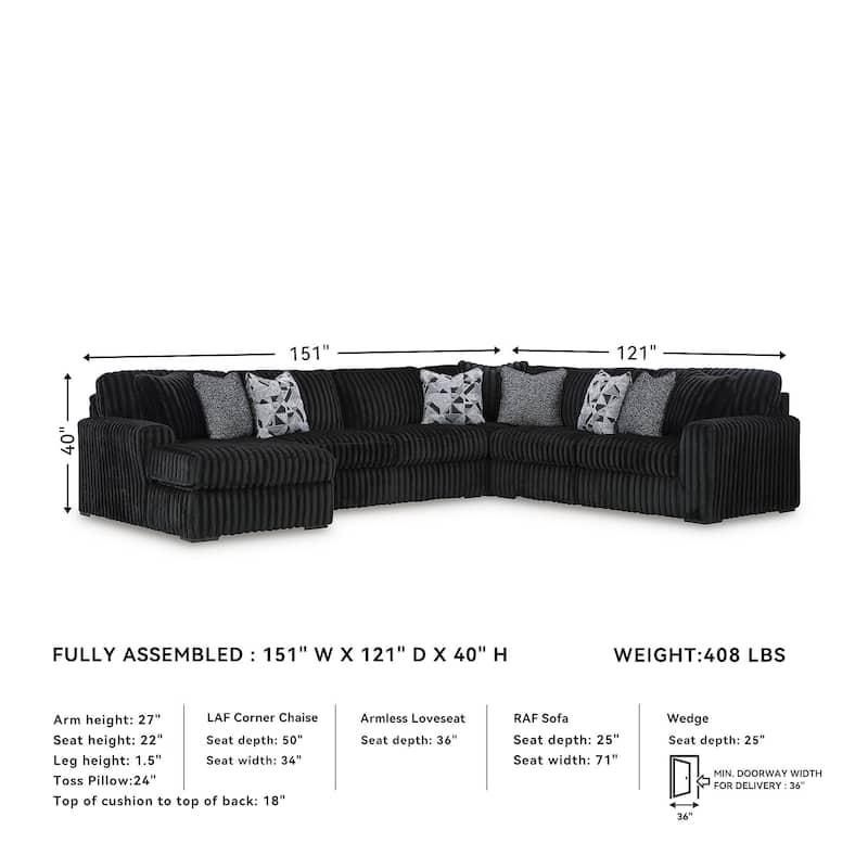 Signature Design by Ashley Midnight-Madness 4-Piece Sectional with Chaise - 151"W x 121"D x 40"H