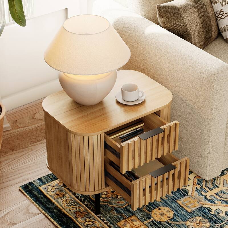 WAMPAT Fluted 2-Drawer Nightstand