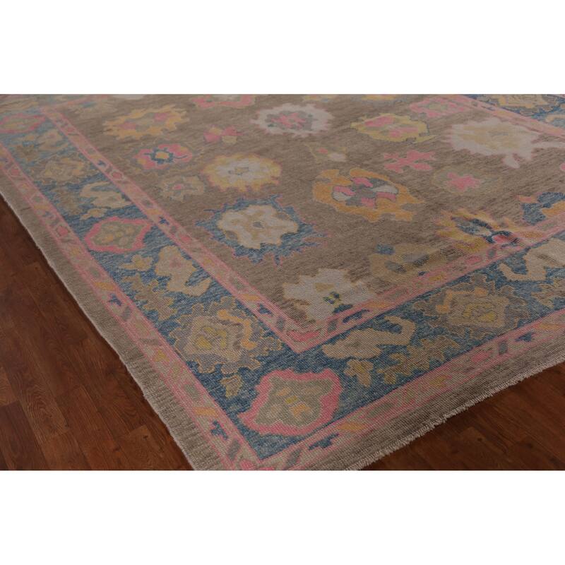 Hand Knotted Oriental 100% Wool Carpet Transitional All-Over Brown Oushak Area Rug - 11' 3'' X 8' 8''