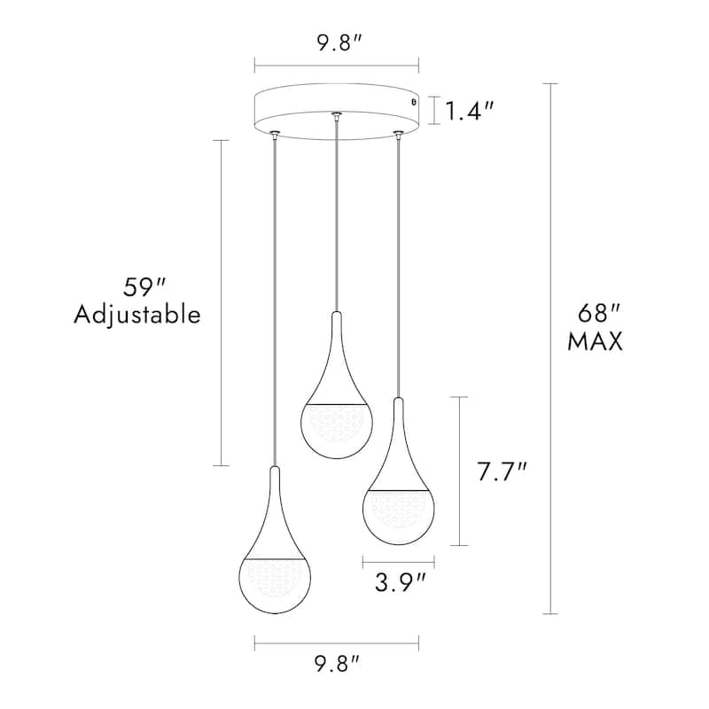 Modern 3-Light LED Chandelier Gold Cluster Island Lights for Kitchen Island - Dia. 9.8" x H 7.7"