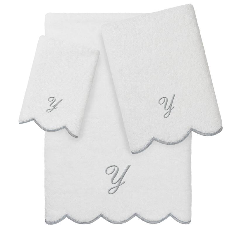 Authentic Hotel and Spa 100% Turkish Cotton Grey ADORNIA Scallop Personalized 3 Piece Towel Set - 3 Piece Set - Y