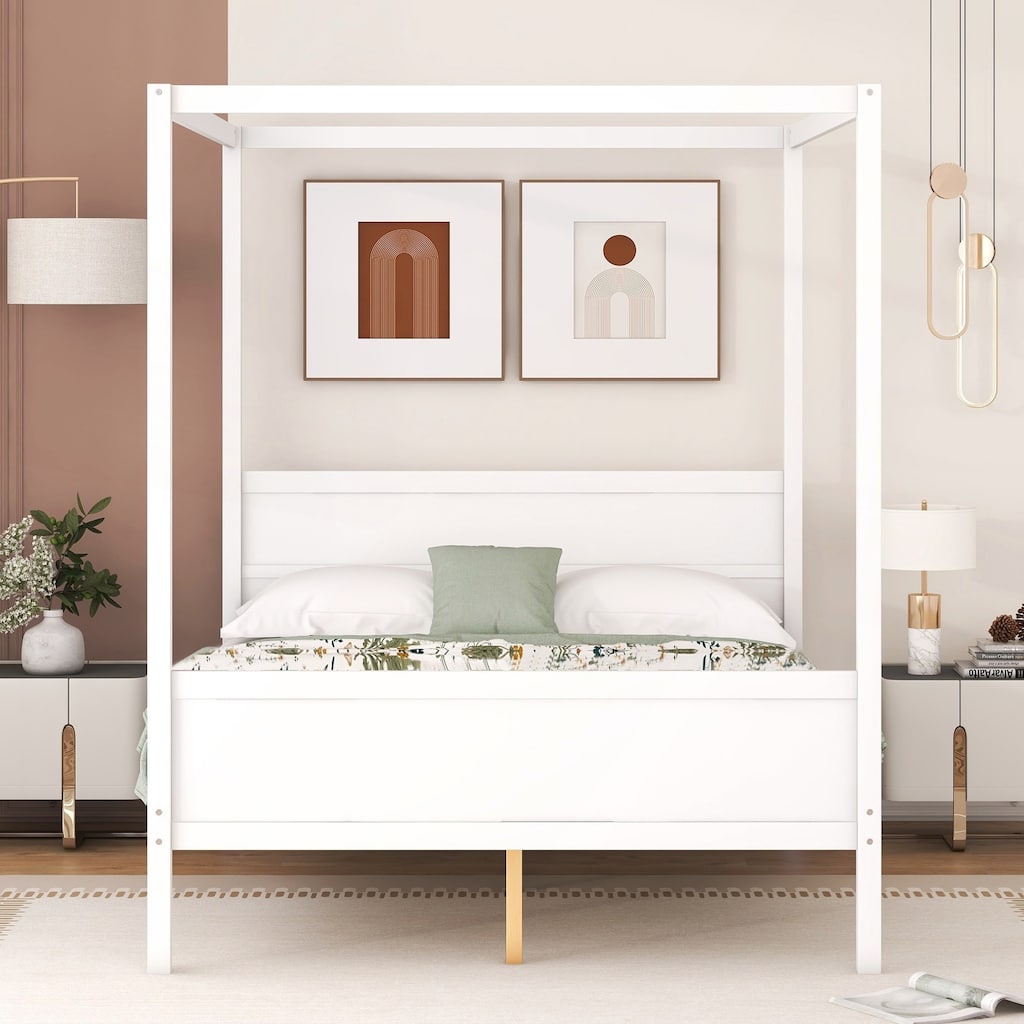 Queen Size Canopy Platform Bed with Headboard and Footboard