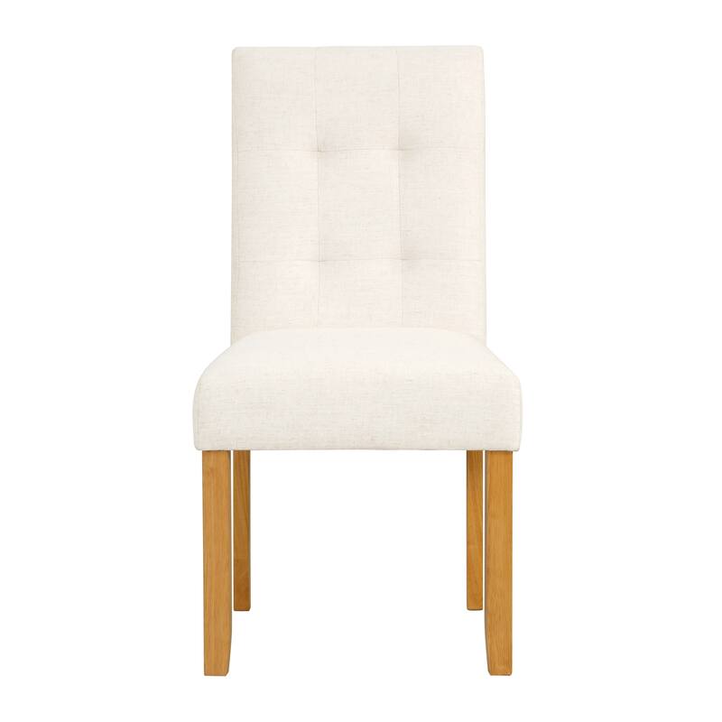 Rei Dining Chair Set of 2, Wood Frame, Cream Linen Woven Textured