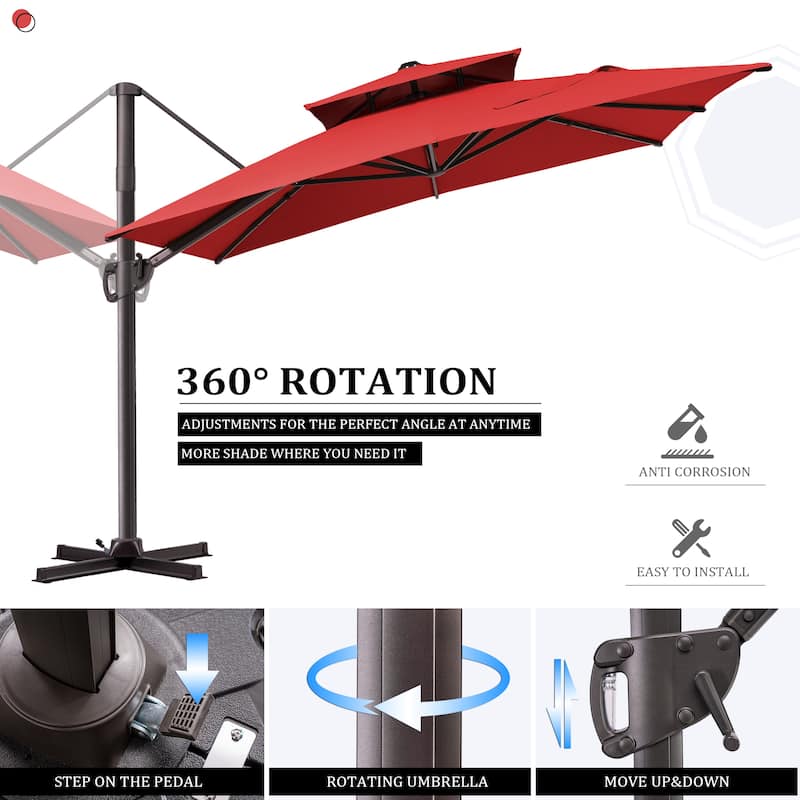 Outdoor 9x11FT Patio Umbrella Cantilever Offset with Dual Top