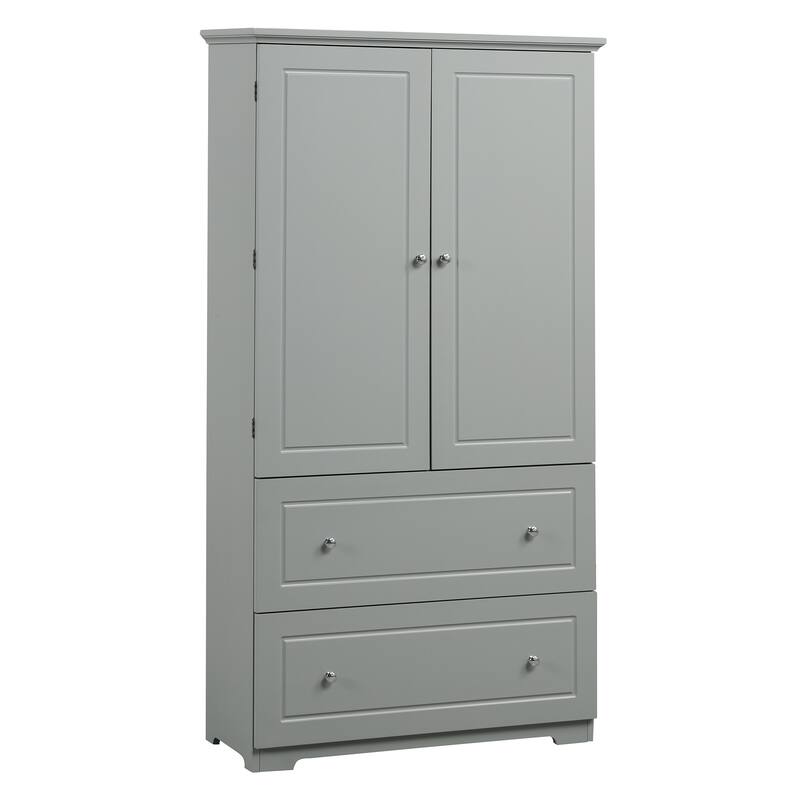 Roomfitters Wide Bathroom Storage Cabinet with 2 Drawers Adjustable Shelf Freestanding Painted MDF Construction, Grey