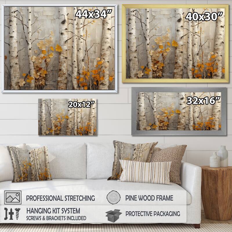 Designart "Autumn Birch Tree Elegance" Tree Orange Wall Decor - Country Living Room Framed Canvas Art