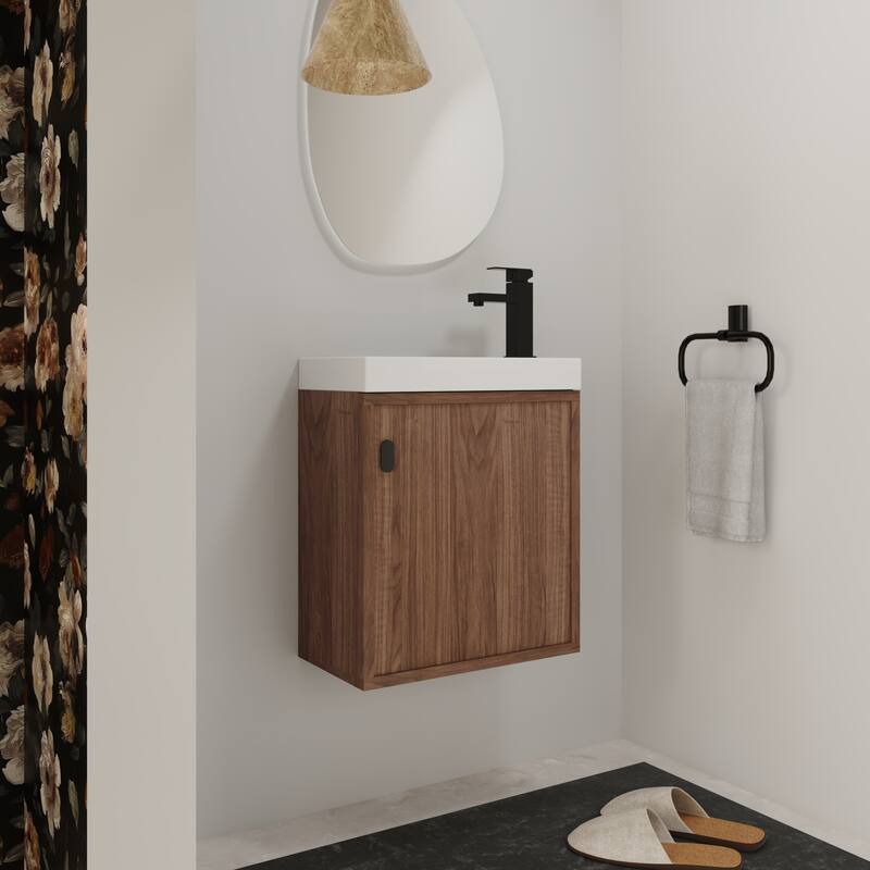Bathroom Vanity With Sink In 18 Inch, Floating Small Bathroom Vanity With Soft Close Door