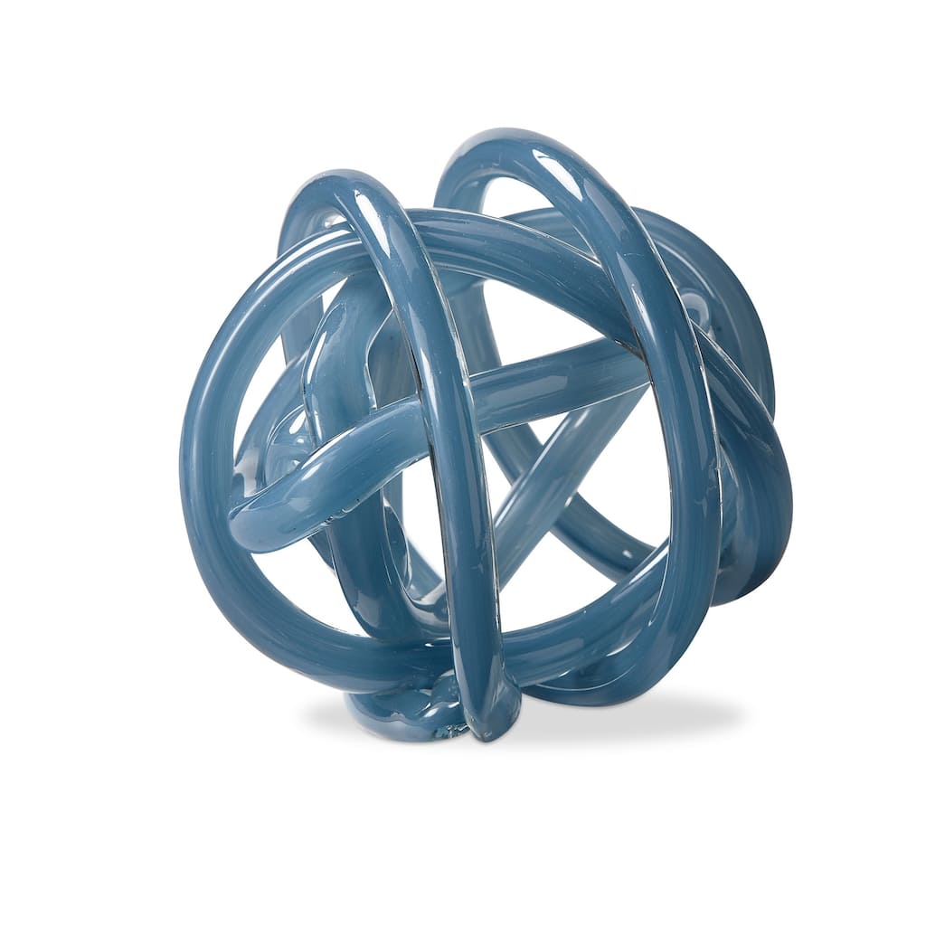 Blue Glass Knot Sculpture - Decorative Object for Everyday Use, 6.25"L x 6.25"W x 4.87"H, Spot Clean Only