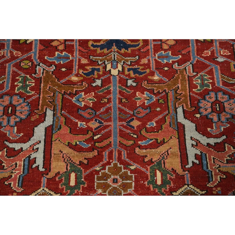 Hand Knotted Oriental 100% Wool Carpet Traditional Floral Red Heriz (serapi) Area Rug - 10' 5'' X 7' 2''