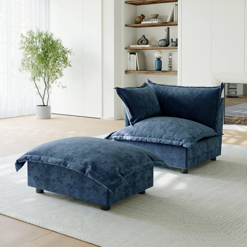 Casual 40"W Oversized Soft Comfy Cloud Chenille Chaise Lounge with Ottoman