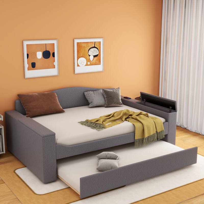 Sofa bed with storage arms, trundle bed and Bluetooth stereo