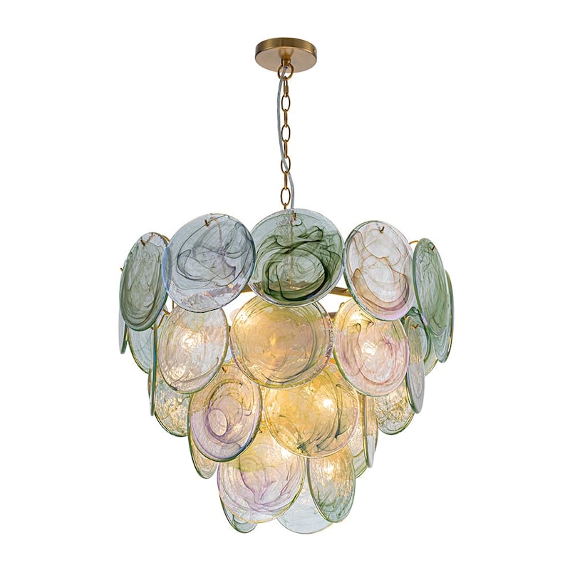 Glam Tiered Pearlescent Green Misty Glass Round Chandelier