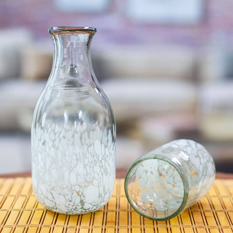 Novica Handmade White Spots Handblown Recycled Glass Carafe And Glass Set (Pair)