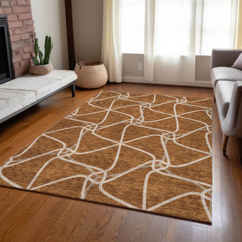 Machine Washable Indoor/ Outdoor Contemporary Links Chantille Rug