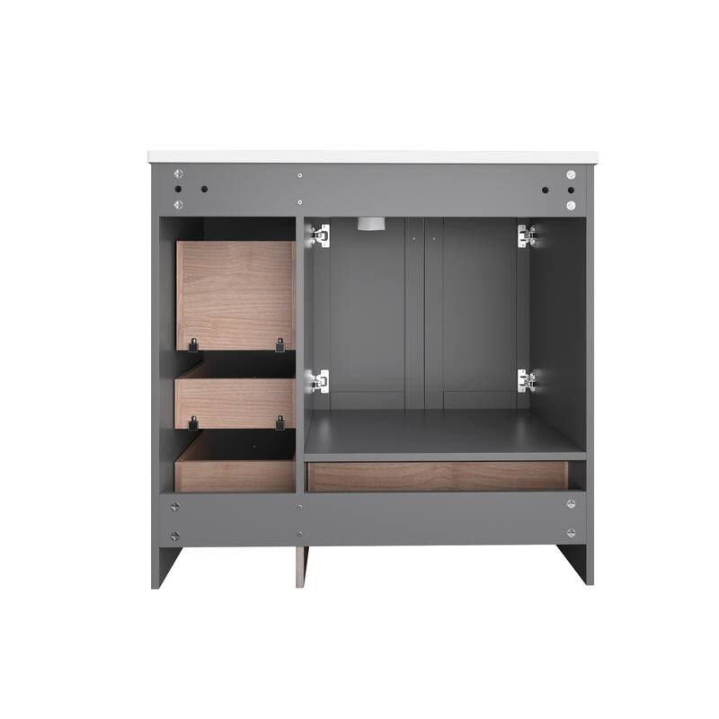 GDFStudio - Vega Wood & Ceramic 36" Shaker Style Bathroom Vanity with Sink, 4 Drawers & 2 Doors