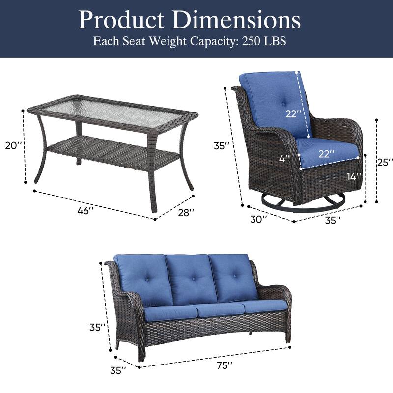 Outdoor Swivel Chairs with Sofa Coffee Table