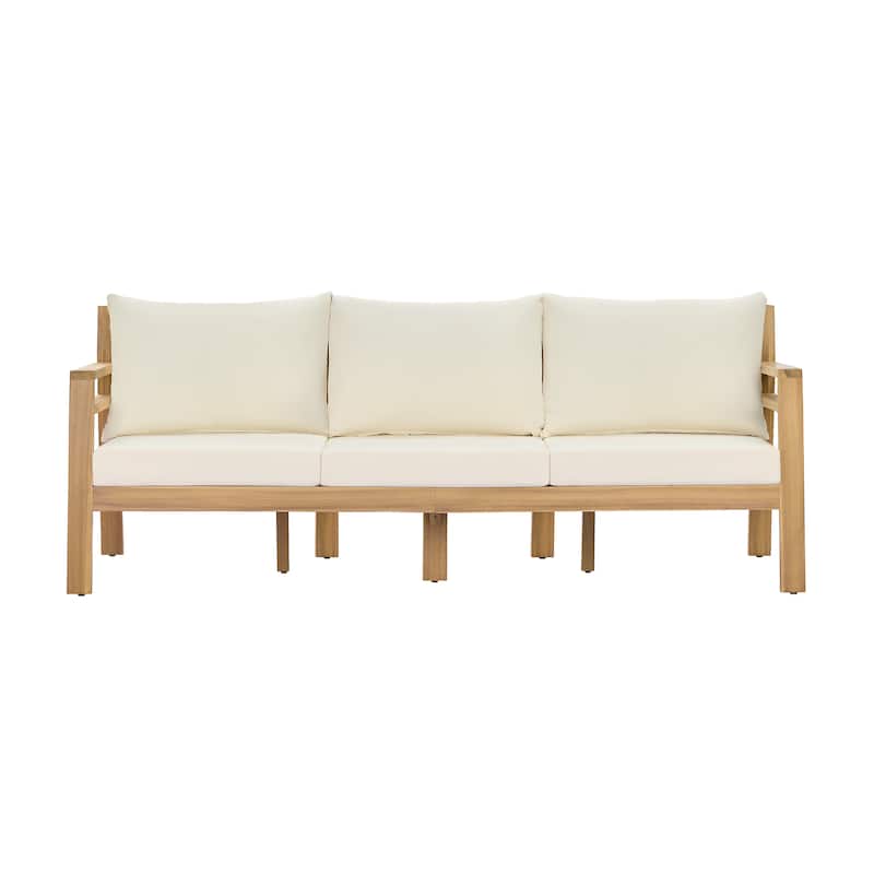 Christopher Knight Home - Classic 76" W Outdoor Solid Wood 3-Seater Sofa with Curved Backrest and Water-Resistant Cushions