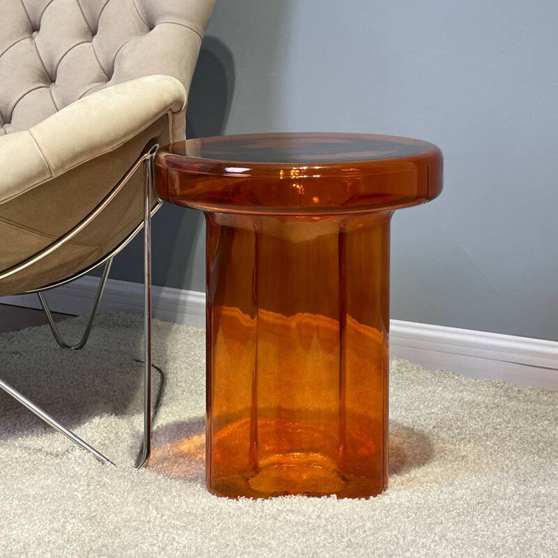 Modern Artistic Flower Glass Round Coffee Table Side Table - Amber