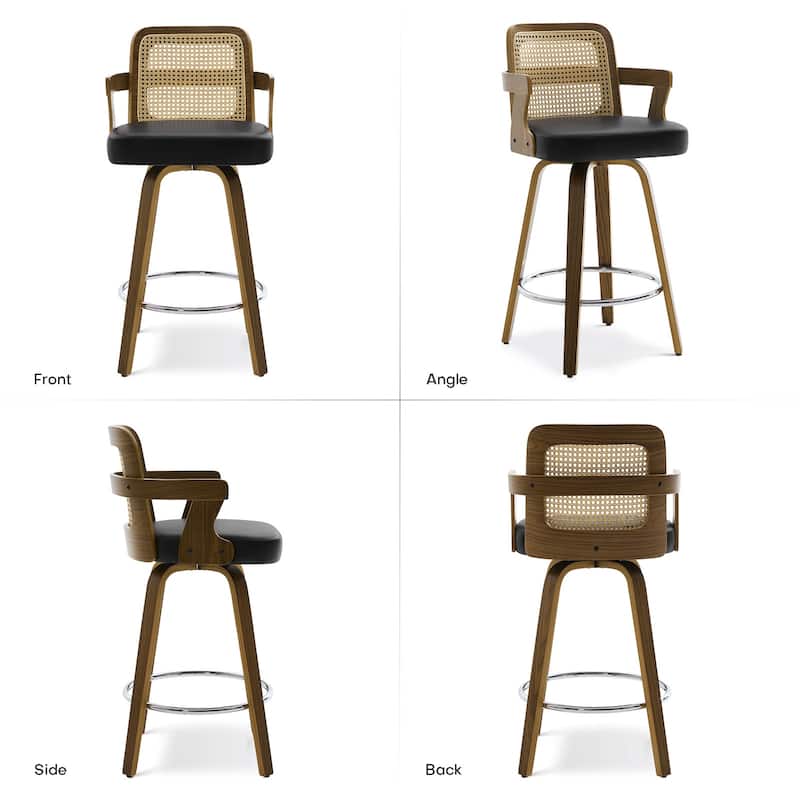 Upholstered Wood Swivel Counter Height Barstool with Arms - 37.8"H x 18.7"W x 19.29"D