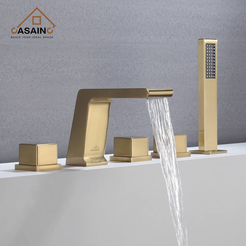 Hot Sale 5 hole Bathtub Faucet With Handheld Shower Head - Yellow