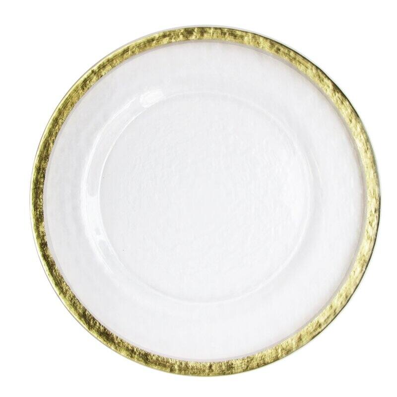 hammered ice gold band charger plate 12.6"d - Gold/White