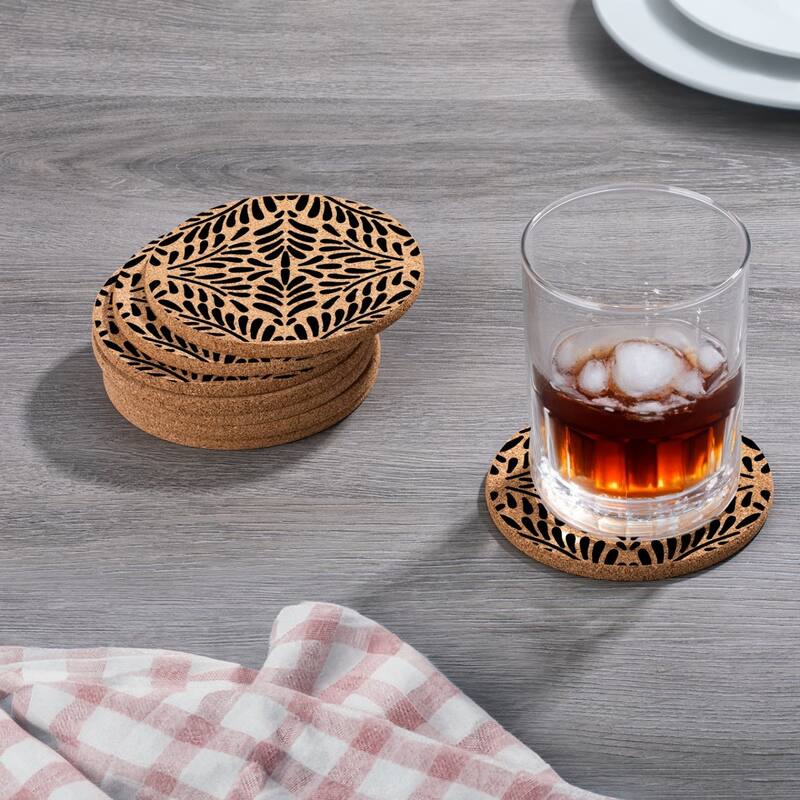 Abstract Floral 4 Pack Absorbent Cork Coaster Made in The USA 4" Round