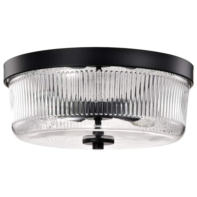Grayson Small Flush Mount Matte Black Finish Clear Ribbed Glass - Matte Black