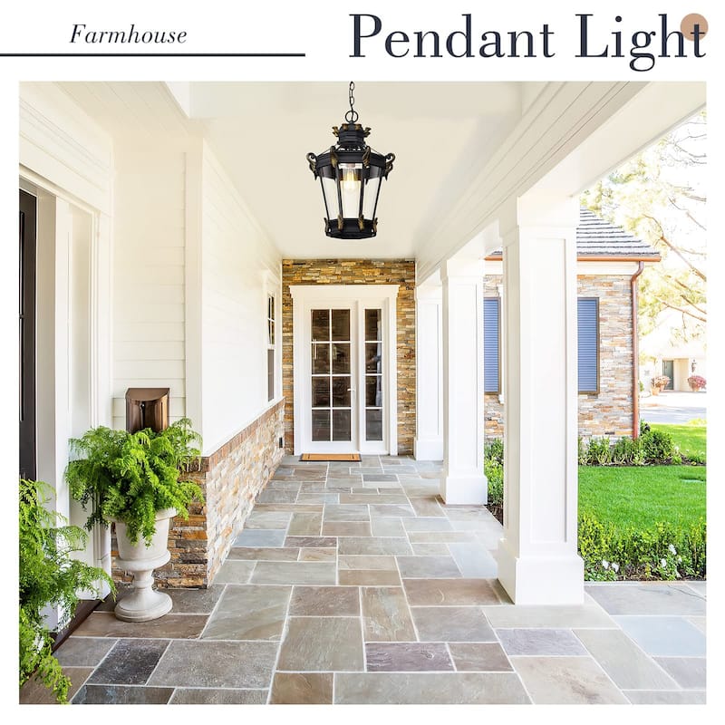 20 Inch Outdoor Pendant Light, Porch Light in Black Finish