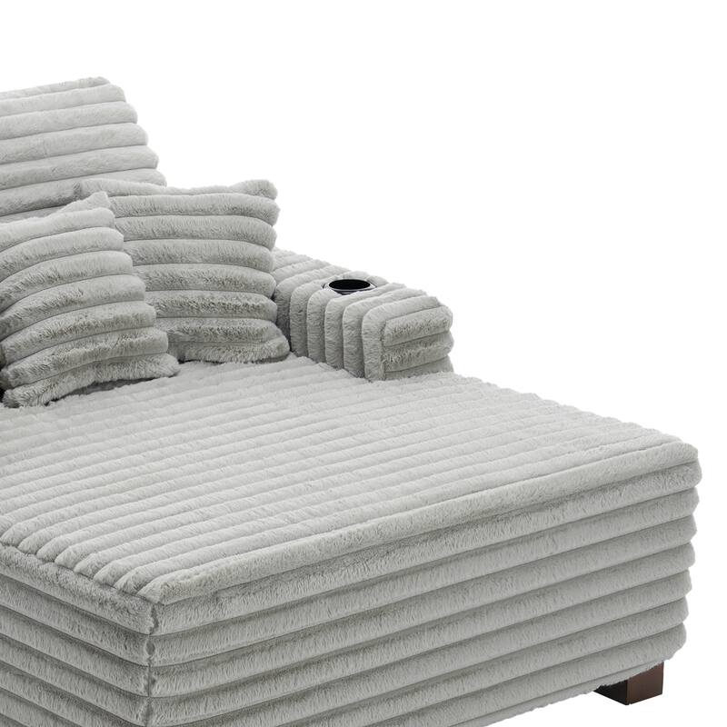 2 Set Flannel Upholstery Dual Cup Holde Chaise Lounge