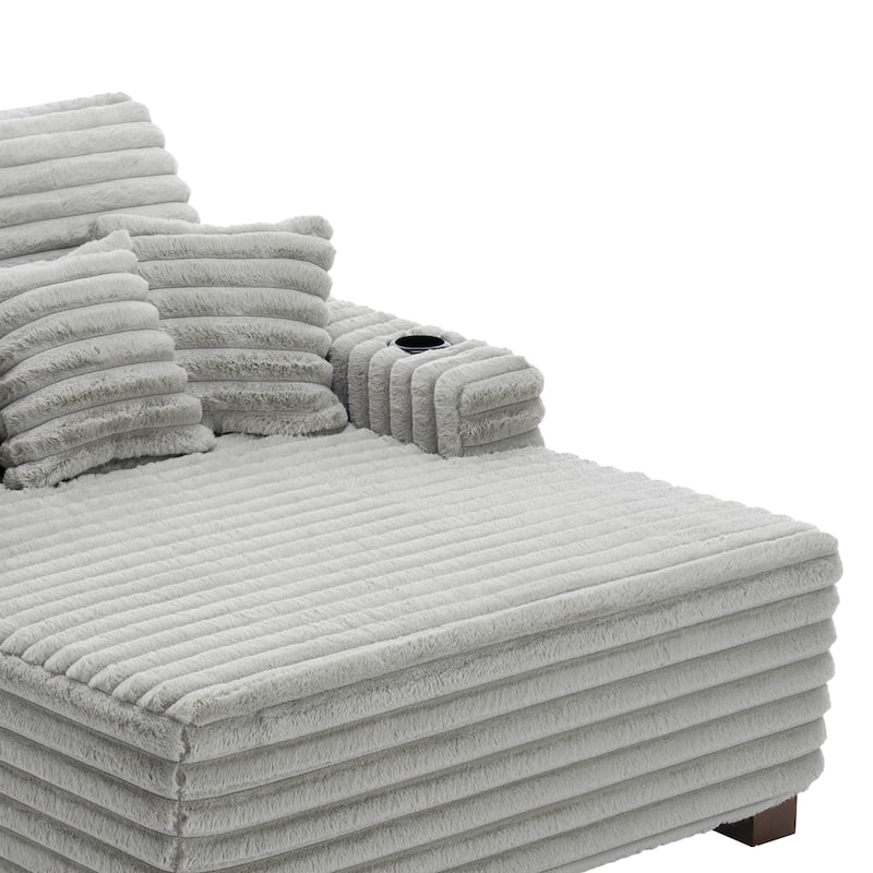 Indoor Oversized Plush Chaise Lounge with Pillows and Cup Holder