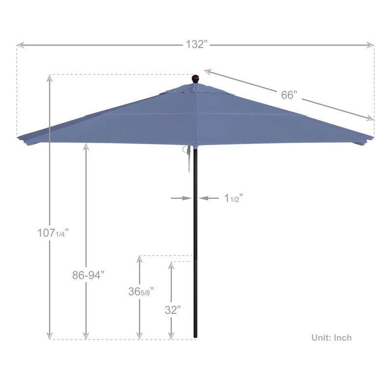 California Umbrella 11' Rd Aluminum Frame, Fiberglass Rib Patio Umbrella, Push Open, Bronze Finish, Sunbrella Fabric