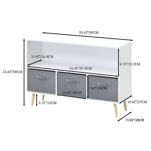dimension image slide 1 of 3, Kids bookcase with Collapsible Fabric Drawers