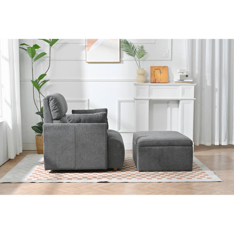 GDFStudio - Oversized 35" Accent Chair with Storage Ottoman