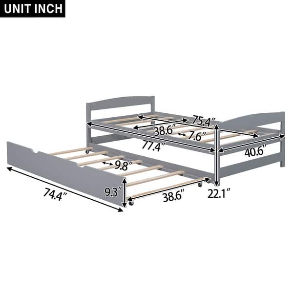 dimension image slide 2 of 3, Modern Simple Twin Size Platform Bed with Twin Size Trundle Wood Bed Frame for Kids, Teens, Boys or Girls Easy Assembly