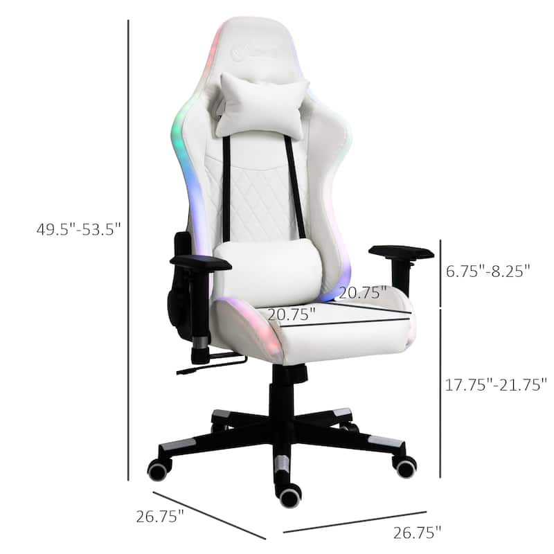Vinsetto Gaming Chair with RGB LED Light, 2D Arm, Lumbar Support, Swivel Home Office Computer Recliner - 26.75" x 26.75" x 53.5"