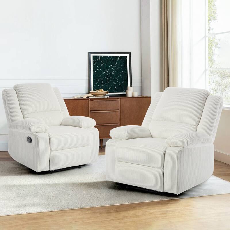 Corduroy Adjustable Recliner Chair Sofa for Living Room - Beige/2-Piece