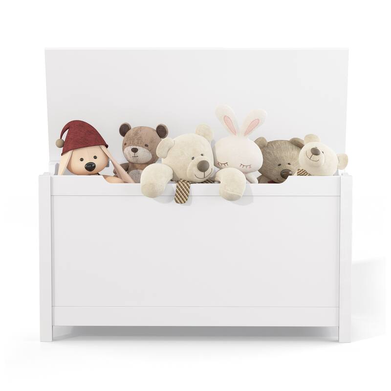 Kids Wooden Toy Box Storage with Safety Hinged Lid for Ages 3+