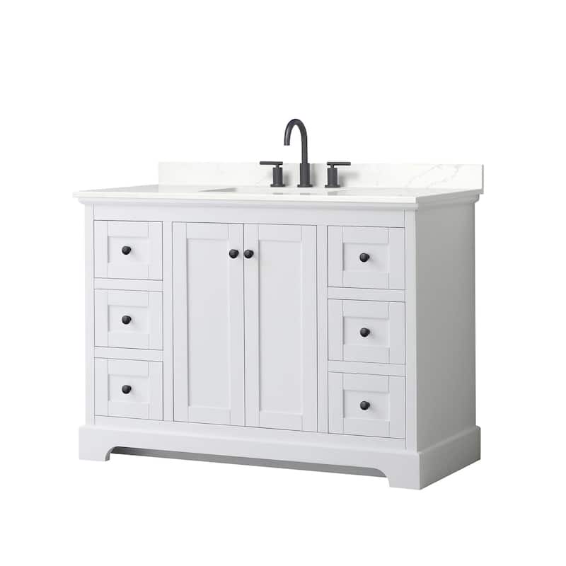 Wyndham Collection WCV232348S-QTZ-US3MXX Avery 48" Free Standing - White / Giotto Quartz Top / Matte Black Hardware