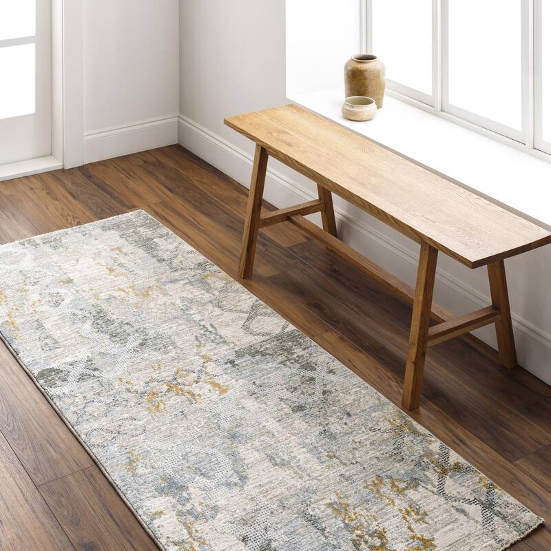 Livabliss Mid-Century Modern Dresden Abstract Area Rug - 2'7" x 10' - Taupe/Blue
