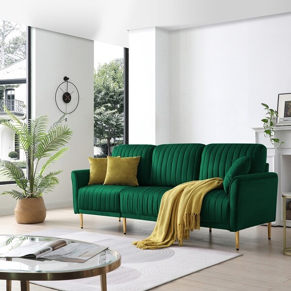 3 Seat Green Velvet Couch Sofa with Reversible Cushions Bed Bath Beyond 36967554