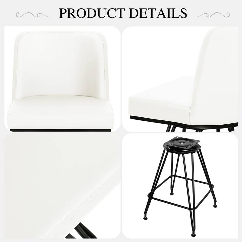 26" Leather/Velvet Swivel Counter Height Bar Stools - 38.2"H x 17.7"W x 19.1"D