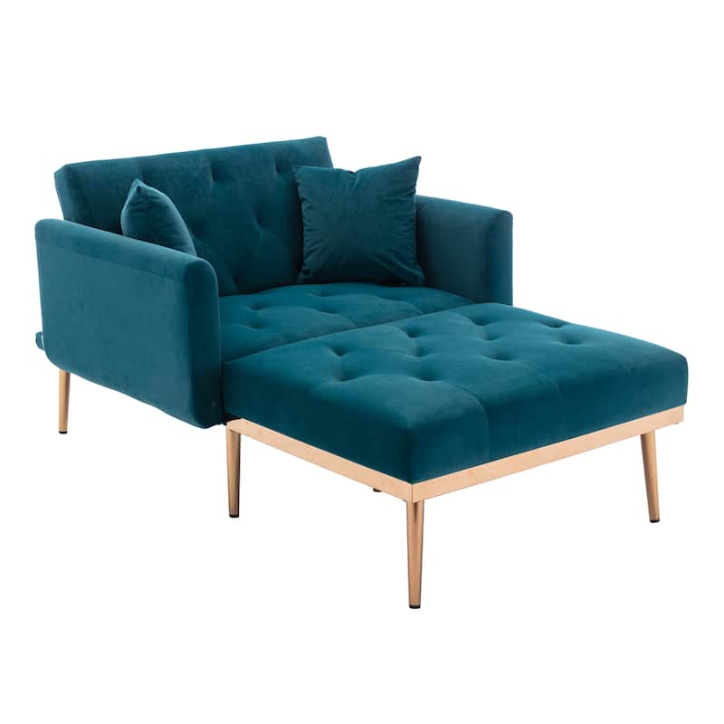 Velvet Upholstered Tufted Living Room Sleeper Sofa Chair With Rose Golden feet