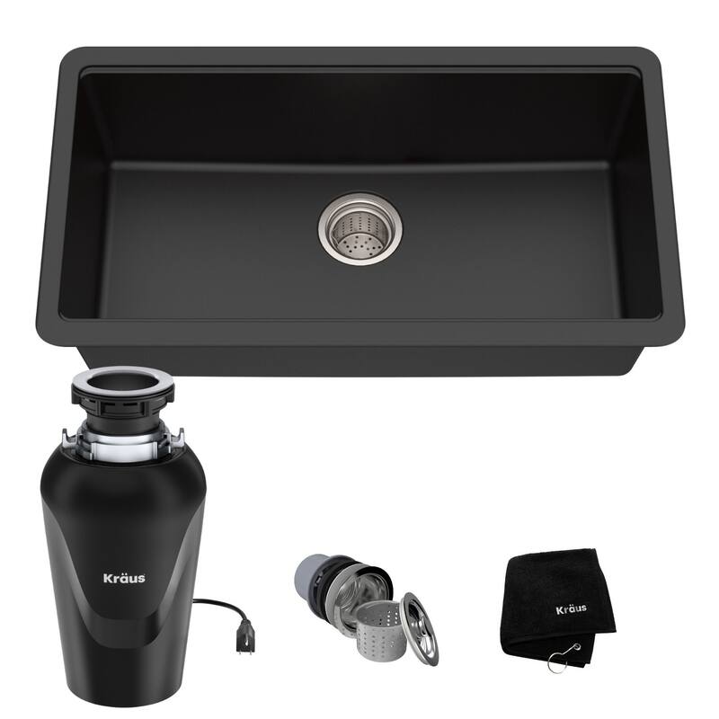Kraus KGU-413-100-75MB Quarza 30-1/2" Undermount Single Basin Granite - Black Onyx