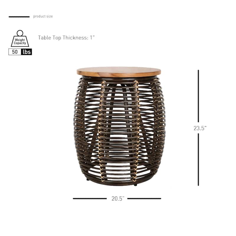 NPD Furniture Iris Round Rattan End Table with Wood Top