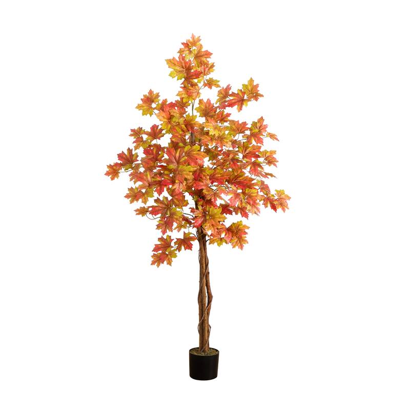 Deluxe Maple Artificial Potted Tree - 5' - Orange deluxe
