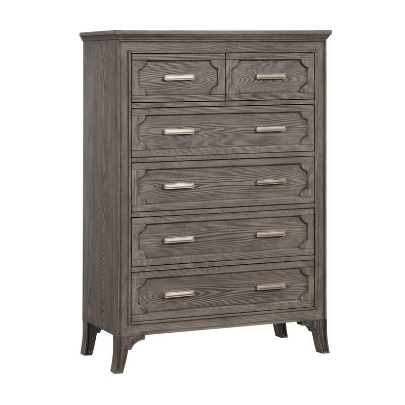 Leslee Tall Dresser Chest with Anti-Tip Kit, 6 Drawers, Gray Wood
