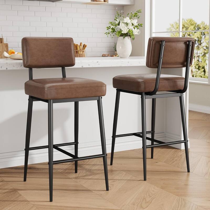Modern Upholstered Counter Height Barstool Chairs Set of 2 - Brown
